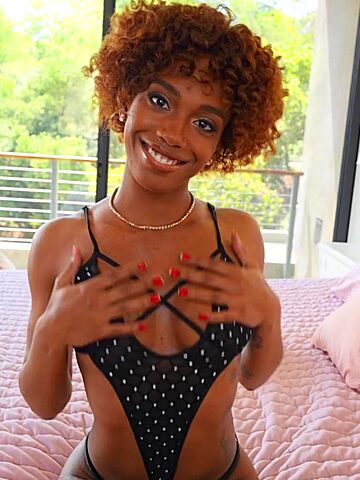 Short-haired Ebony With Small Tits Pleasuring Ricky In Bed photos (Lacey London)